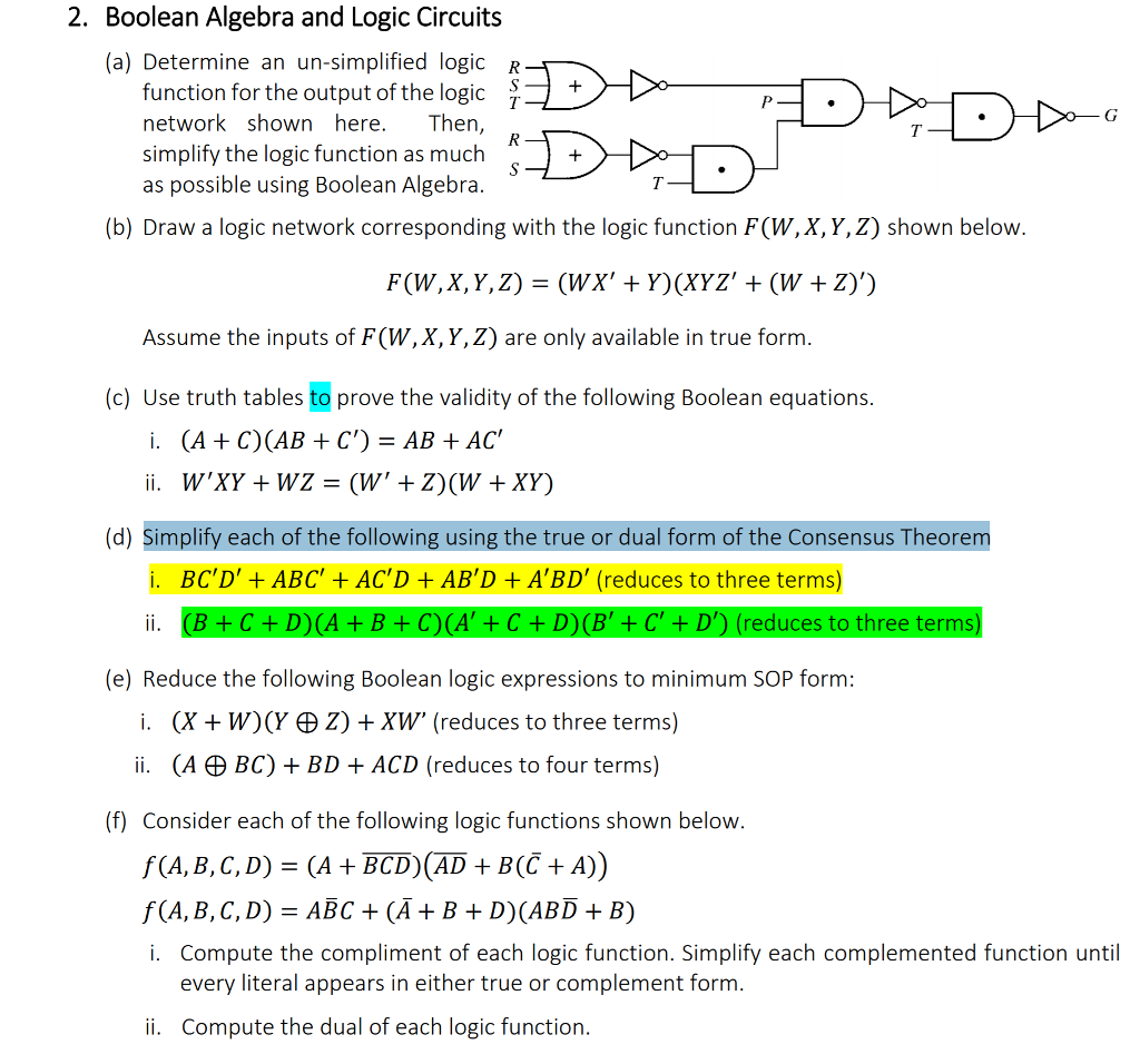 (a) Determine an un-simplified logic R function for the output of