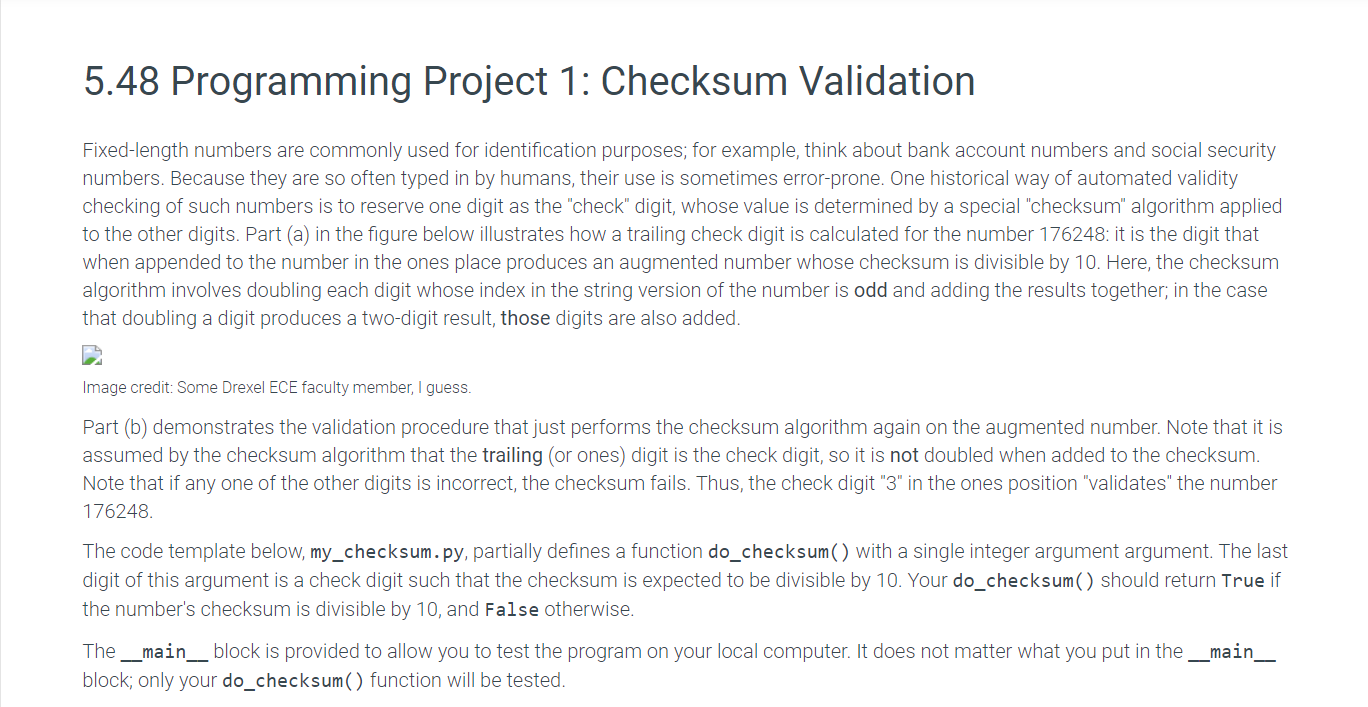  5.48 Programming Project 1: Checksum Validation Fixed-length numbers are commonly used