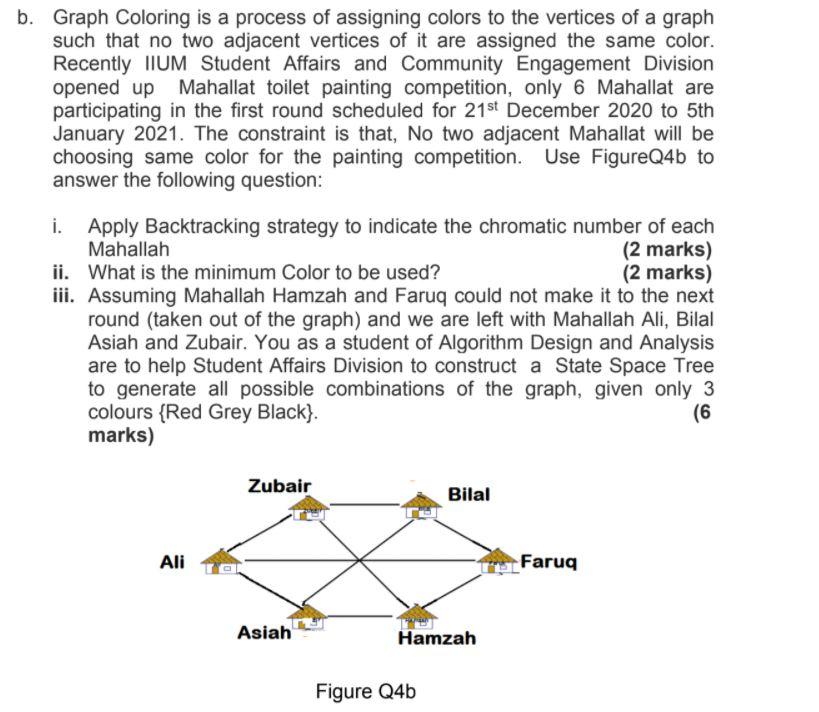 DATA STRUCTURE AND ALGORITHM DESIGN Question b. Graph Coloring is a process