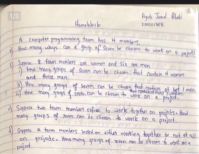  1/3 Ayub Jamal Abeli Home Work 200201868 A computer programming team