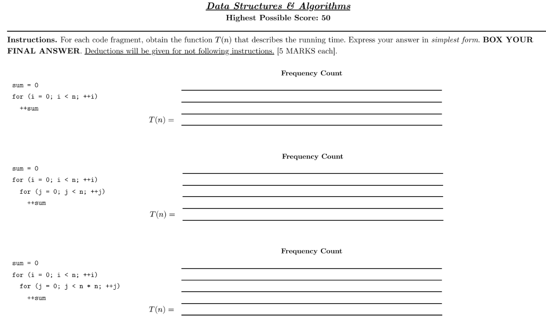  other math Frequency Count Frequency Count for i=1 to n for