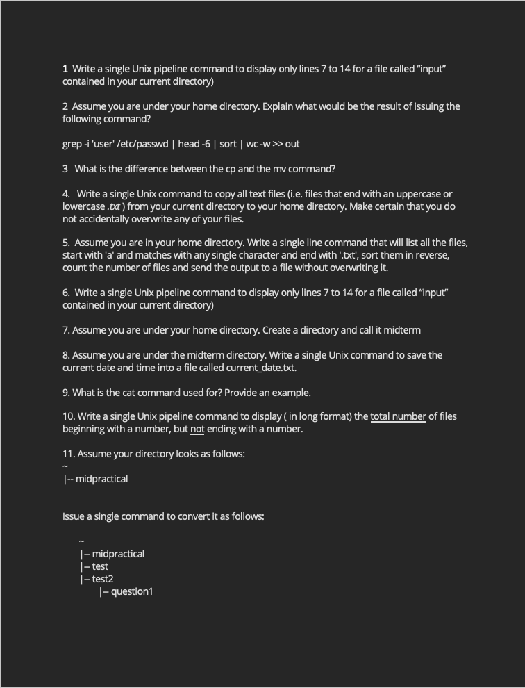 1 Write a single Unix pipeline command to display only lines