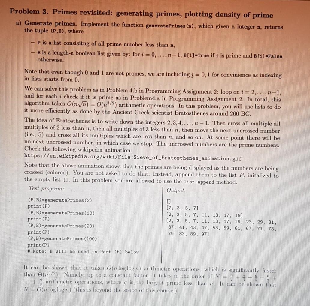  python Problem 3. Primes revisited: generating primes, plotting density of prime