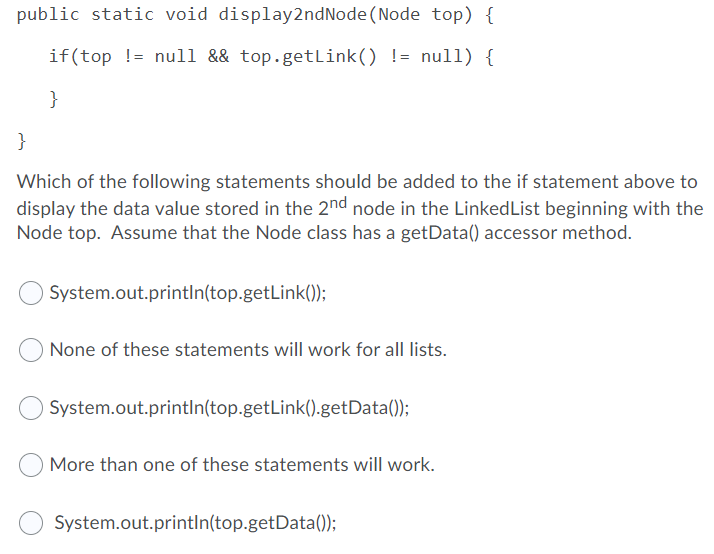  public static void display2ndNode (Node top) { if(top != null &&