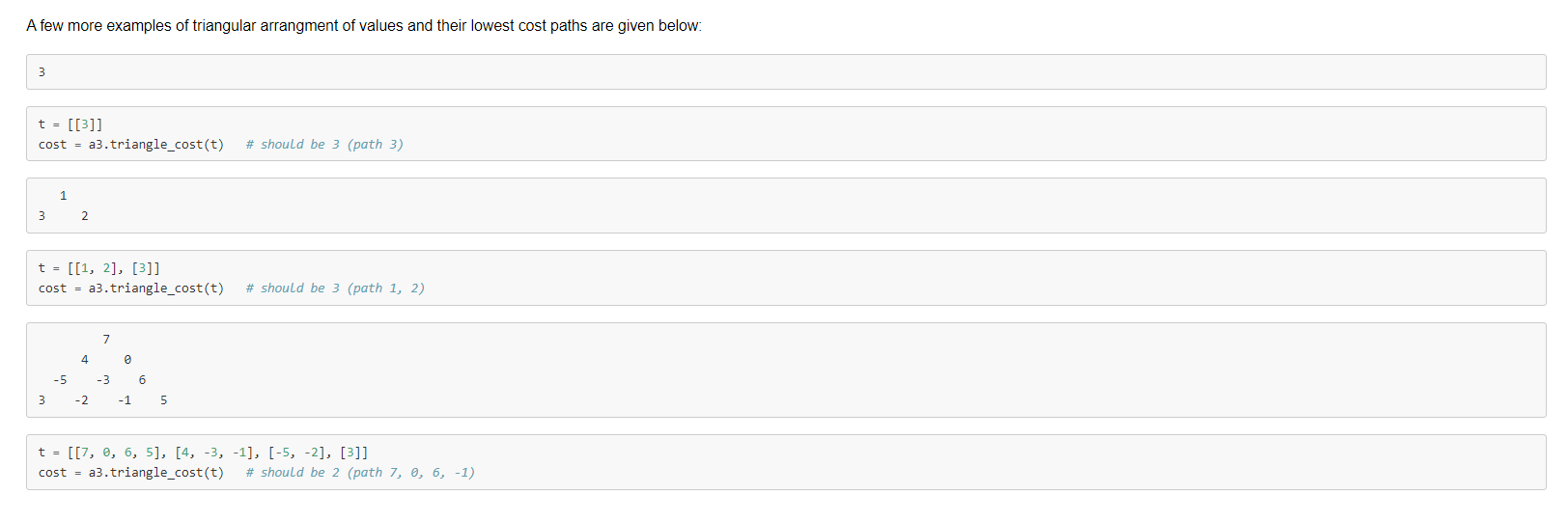 triangular arrangment of integer values such as: 9 1 -3 5 -2.