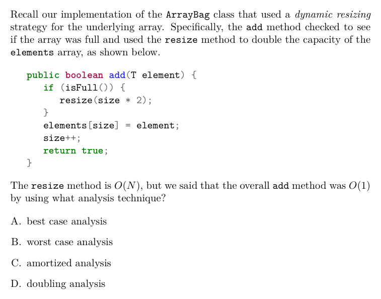  Recall our implementation of the ArrayBag class that used a dynamic
