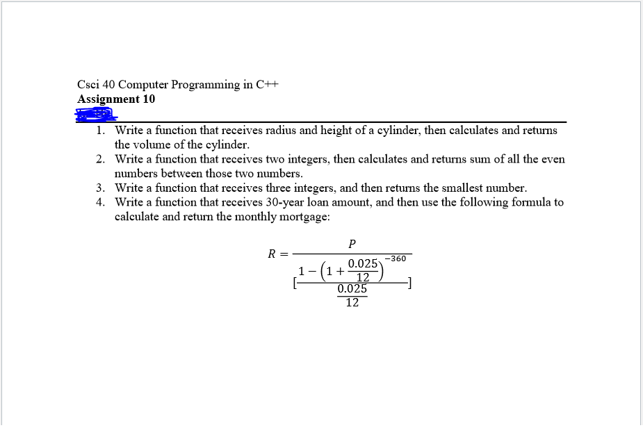  Csc 40 Computer Programming in C++ Assignment 10 1. 2. 3.