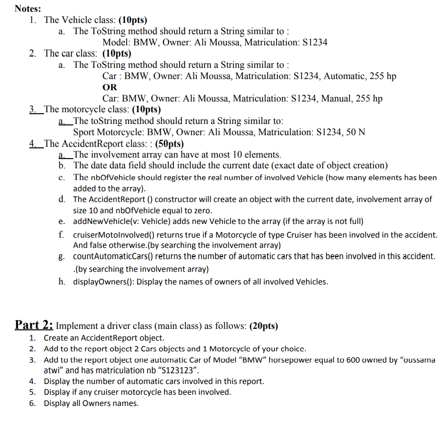 notes below before you start: Accident Report - date: Date - involvement: