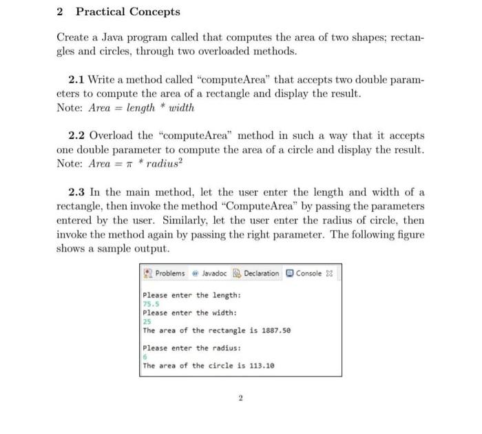  2 Practical Concepts Create a Java program called that computes the