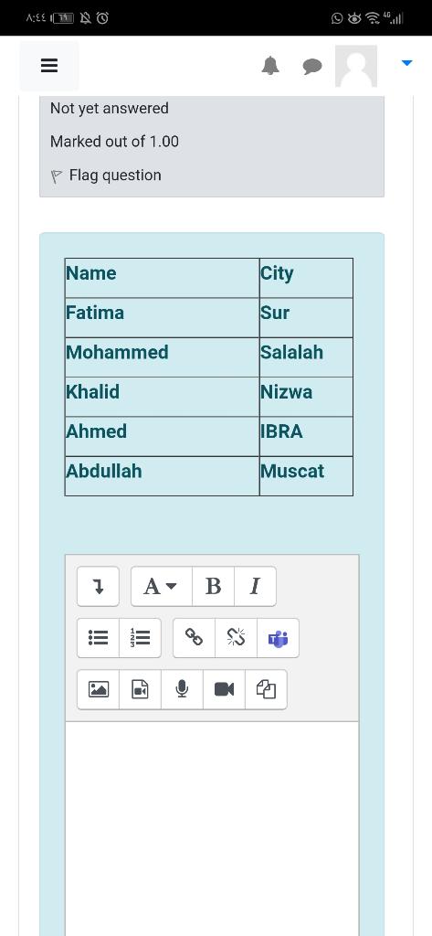 the following result (Total Marks=5) ID Name City Email Salary 1 Fatima
