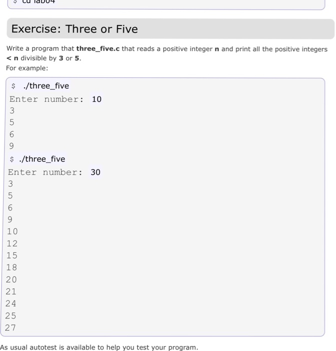  Write a program that three_five.c that reads a positive integer n