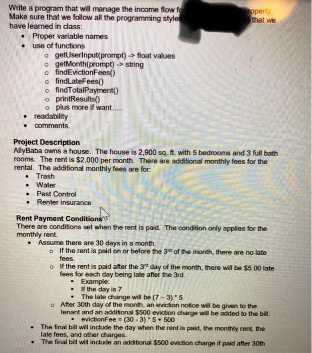  Property that we . Write a program that will manage the