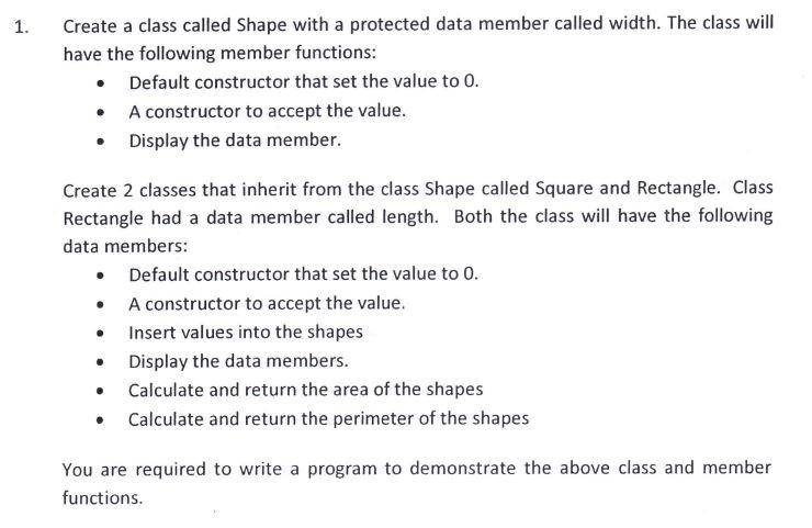  I want the code in java Create a class called Shape