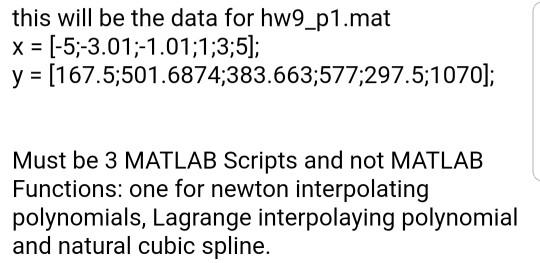 Newton and Lagrange interpolating polynomials and a natural cubic spline for the