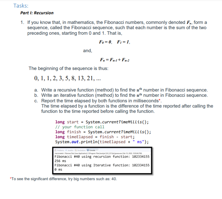  In java please Tasks: Part I: Recursion 1. If you know