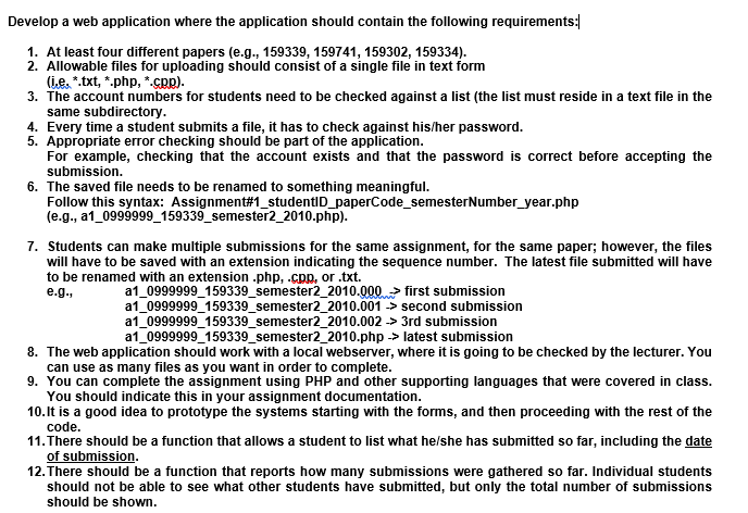  Develop a web application where the application should contain the following