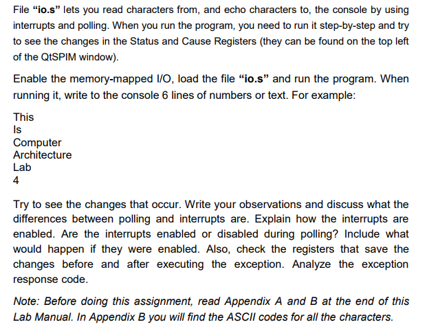 MIPS using qtspim The code for file "io.s" is: # io.s .data