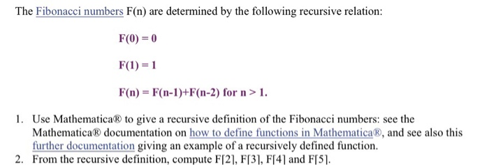  Please answer #2 using mathematica The Fibonacci numbers F(n) are determined