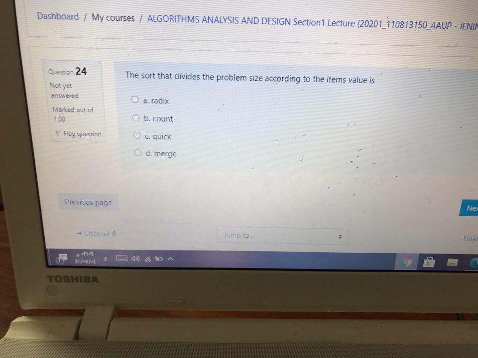 Dashboard | My courses I ALGORITHMS ANALYSIS AND DESIGN Section1 Lecture