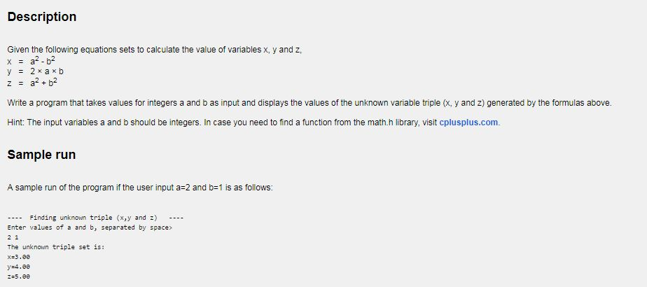 Please help me program this in C! Description Given the following equations