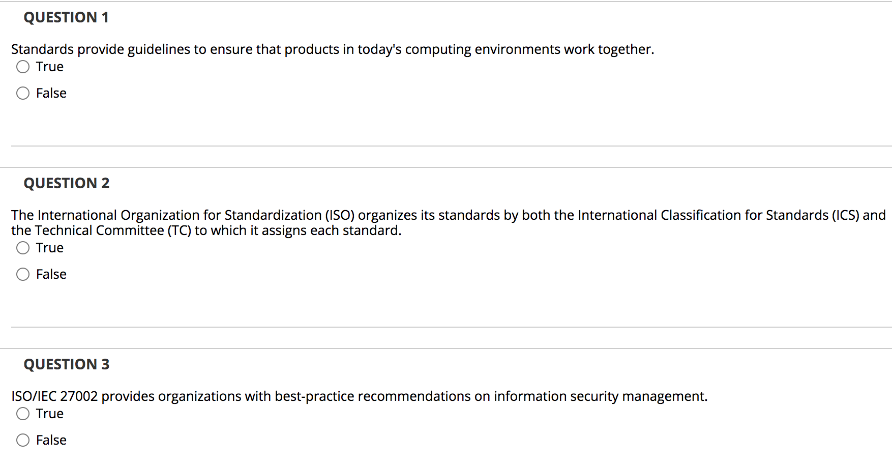 Answer all for a thumbs up! QUESTION 1 Standards provide guidelines to