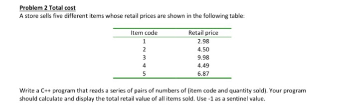  solve it in C++ plz Problem 2 Total cost A store