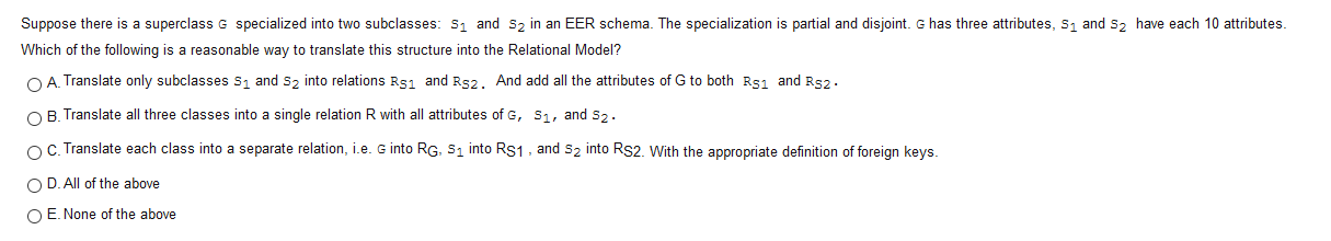 undefined Suppose there is a superclass G specialized into two subclasses: 51