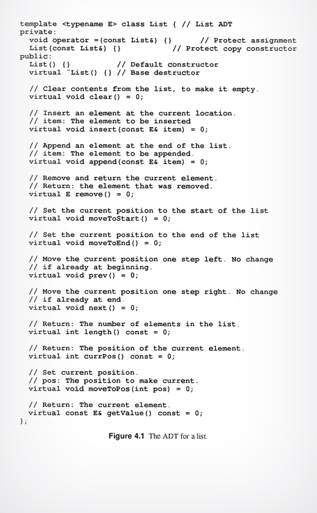 Figure 4.2 shows the array-based list implementation, named AList. AList inherits from