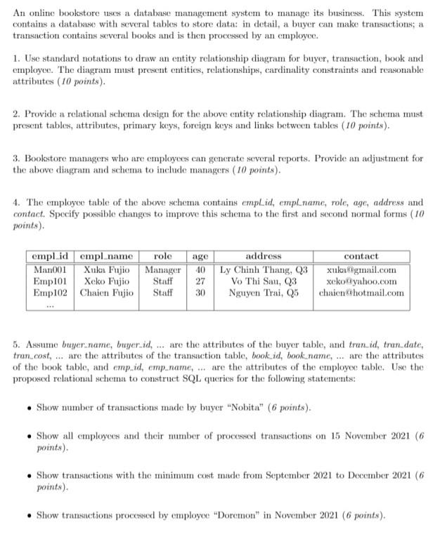 do formula please An online bookstore uses a database management system