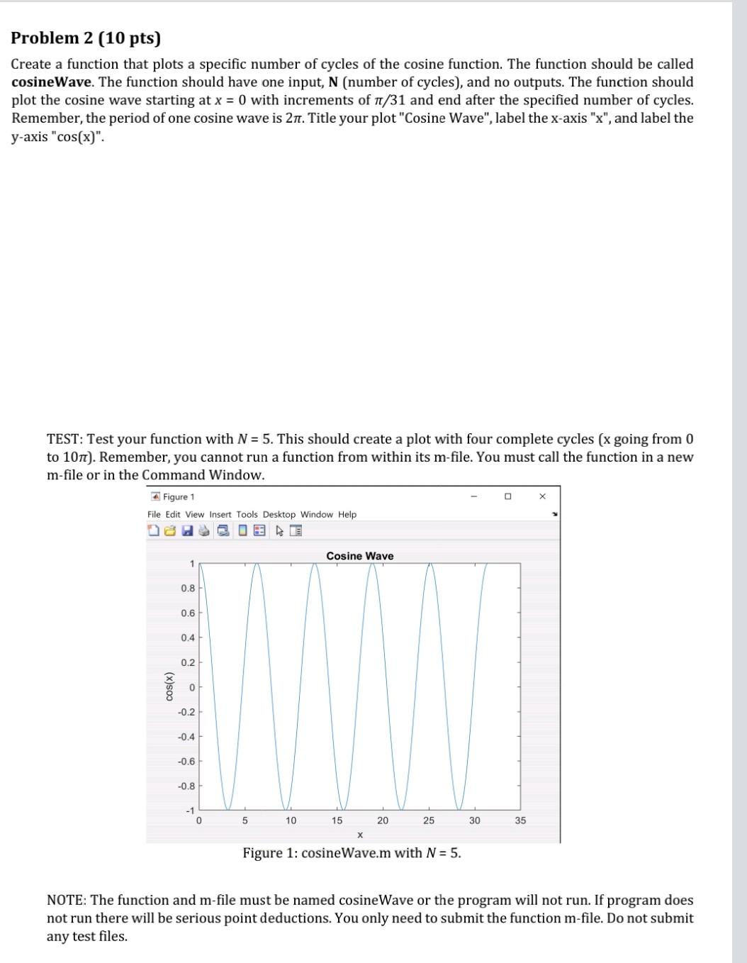  help using matlab, code needed Problem 2 (10 pts) Create a
