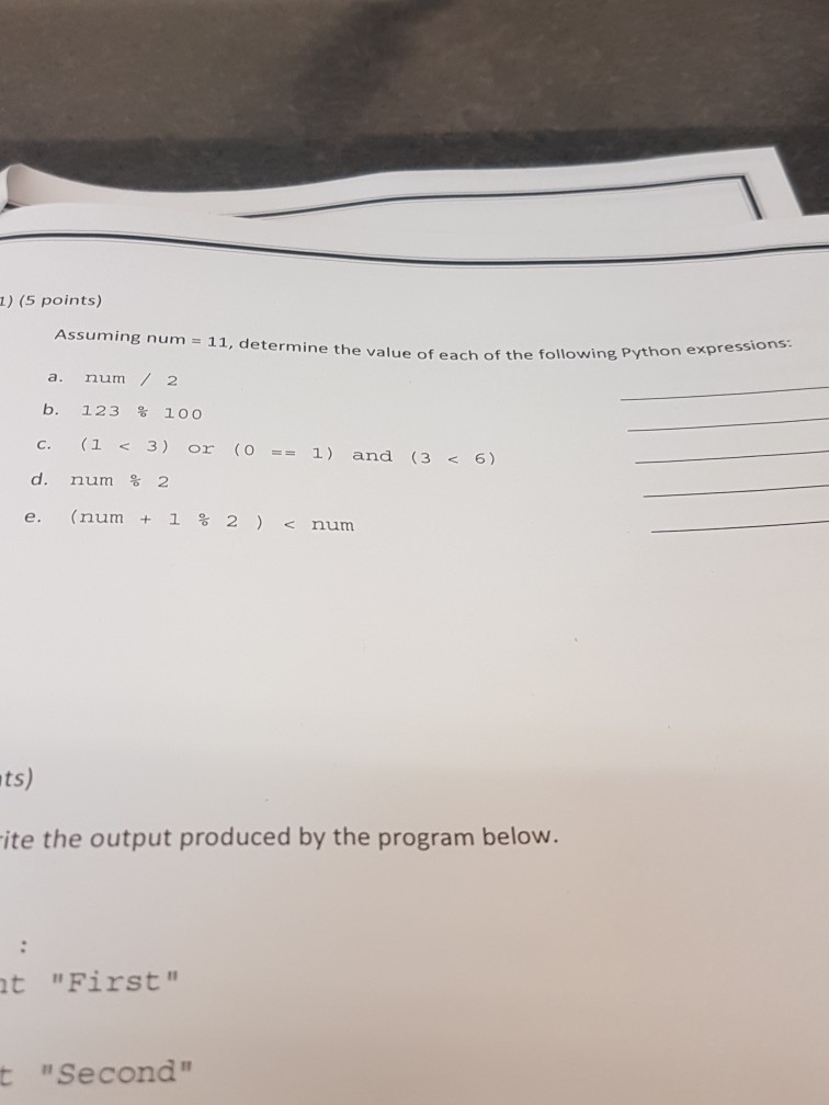  Please help answer? 1) (5 points) Assuming num 11, determine the
