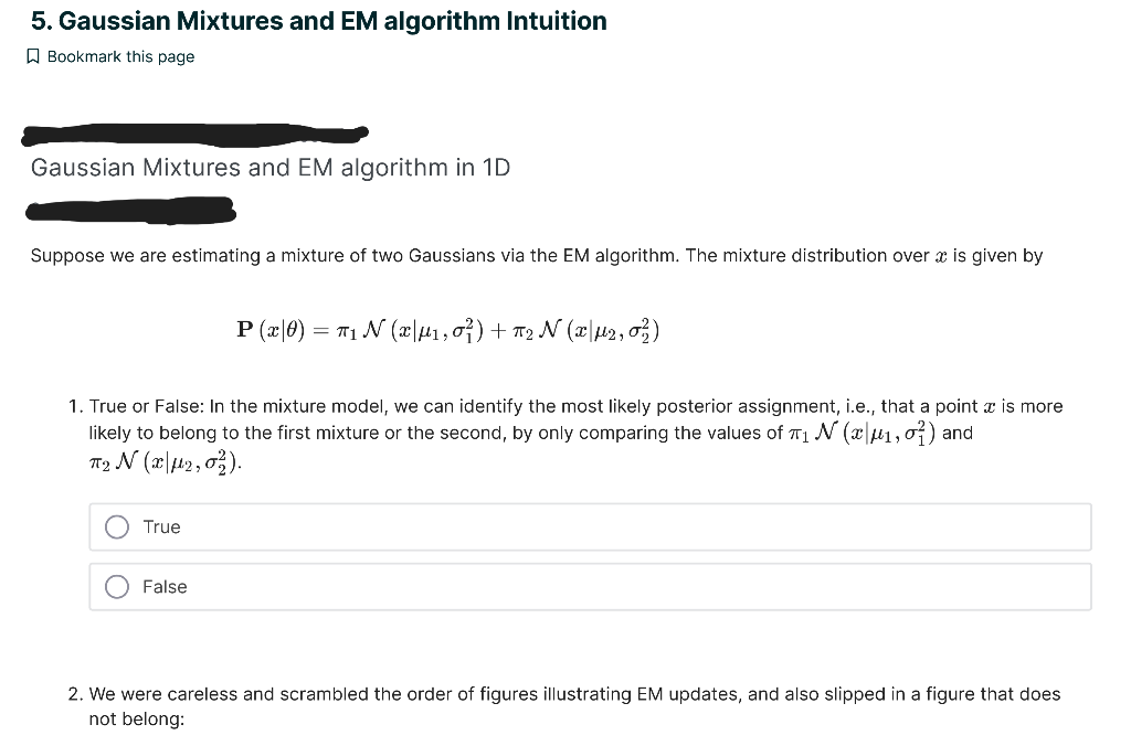 5. Gaussian Mixtures and EM algorithm Intuition D Bookmark this page