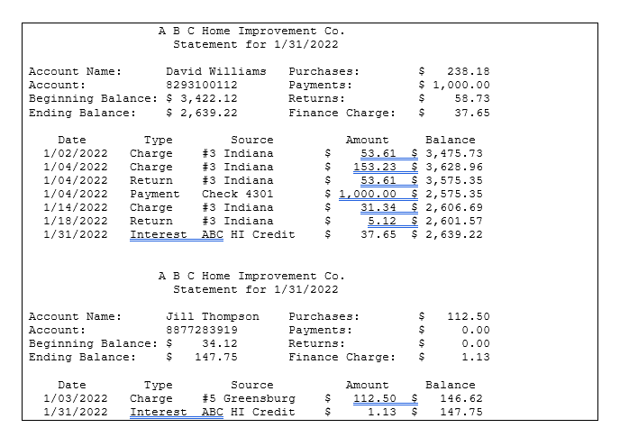 Home Improvement Co. to create statements for their credit card processing system.