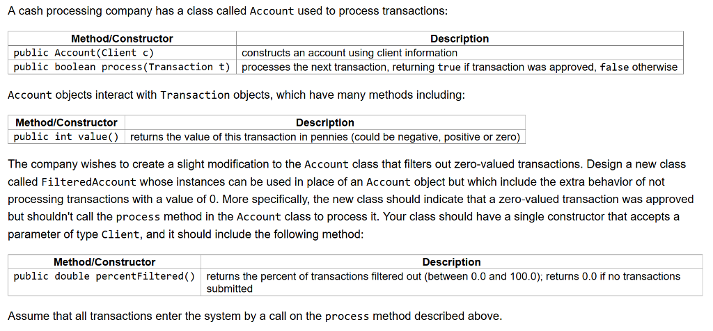 Please define the following class in JAVA A cash processing company has