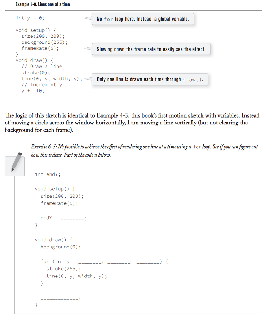 I need the answer to Exercise 6-5. Example 6-8. Lines one at