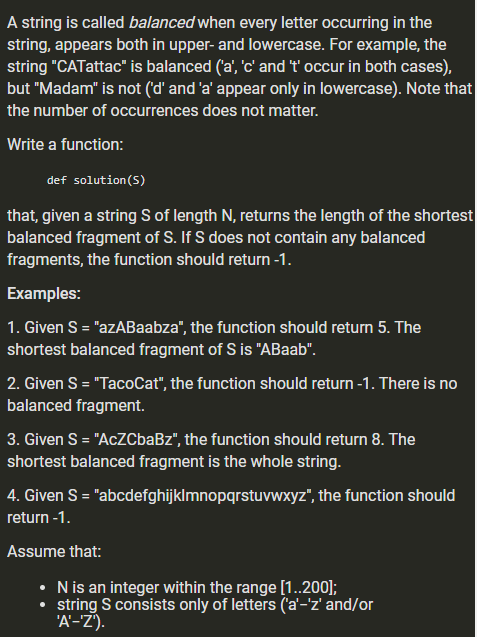 python A string is called balanced when every letter occurring in