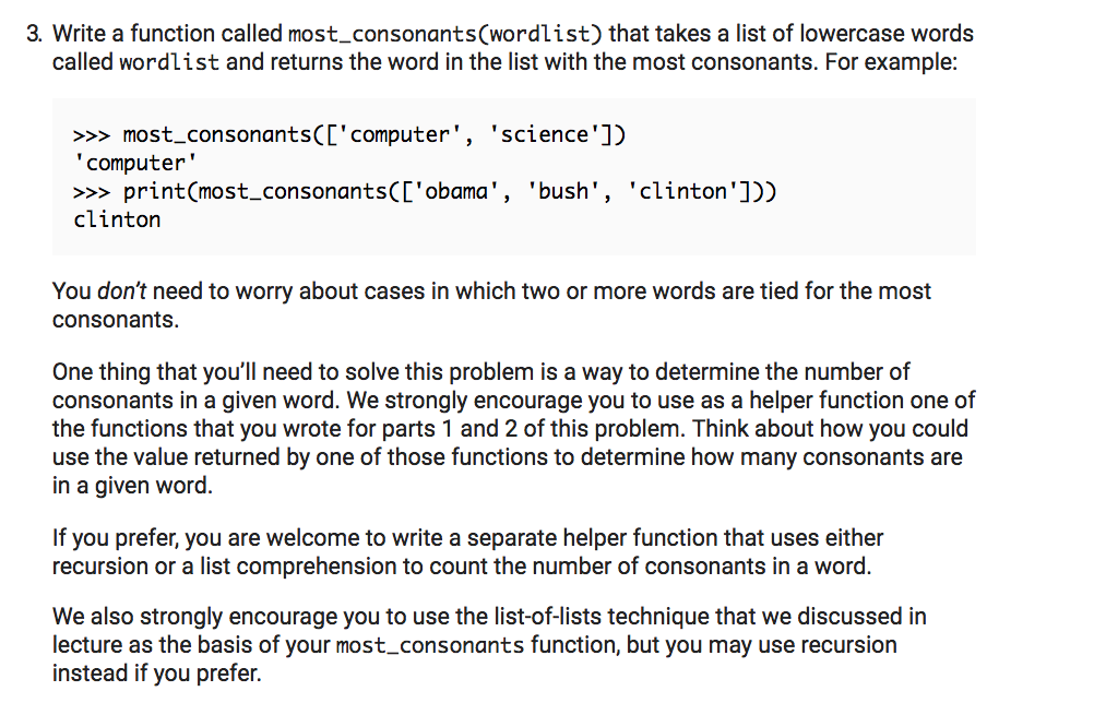  Using basic recursion or list comprehension on python 3.6.2 3. Write