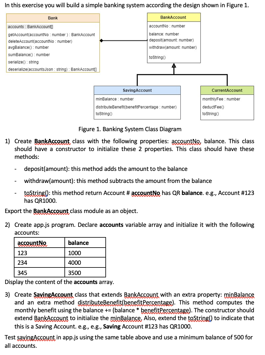  In this exercise you will build a simple banking system according