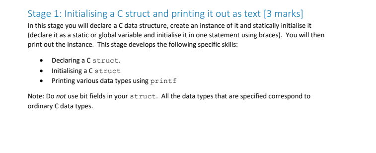  Intialization specification File Struct Discription Output Expected Stage 1: Initialising a