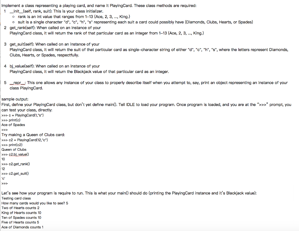 Python 3.6 Implement a class representing a playing card, and name it
