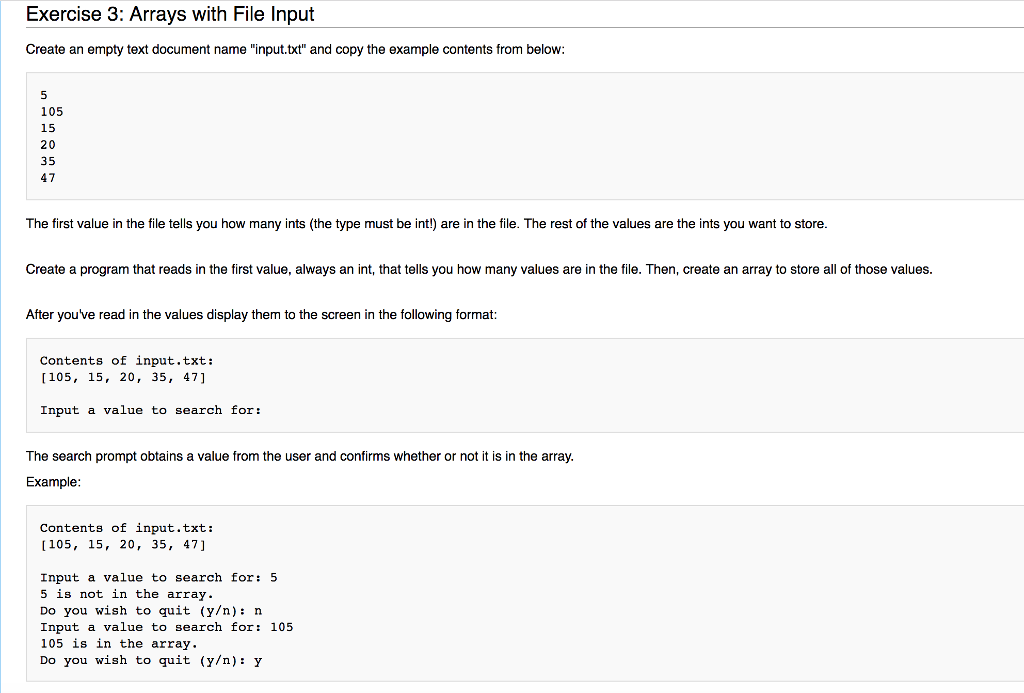 In c++ Exercise 3: Arrays with File Input Create an empty text