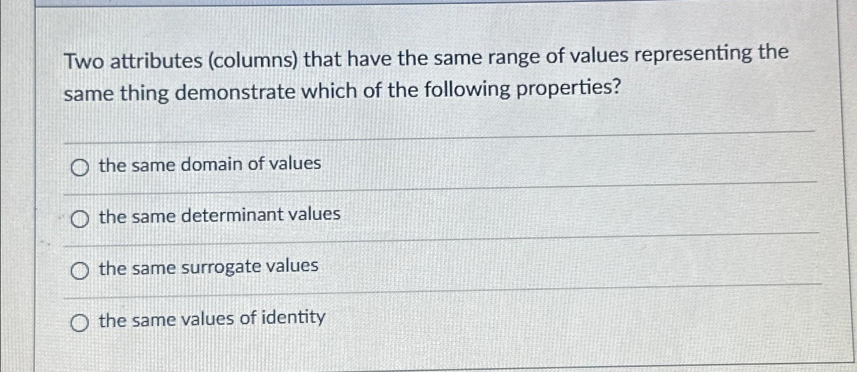  Two attributes (columns) that have the same range of values representing