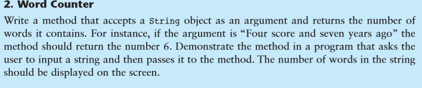 Advance JAVA CLASS!! WORDS COUNTER CHALLANGE!!!! Word Counter 2. Write a method