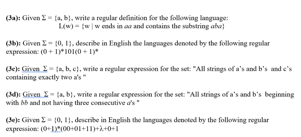  (3a): Given 2-fa, b), write a regular definition for the following