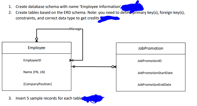  1. Create database schema with name 'Employee Information 2. Create tables