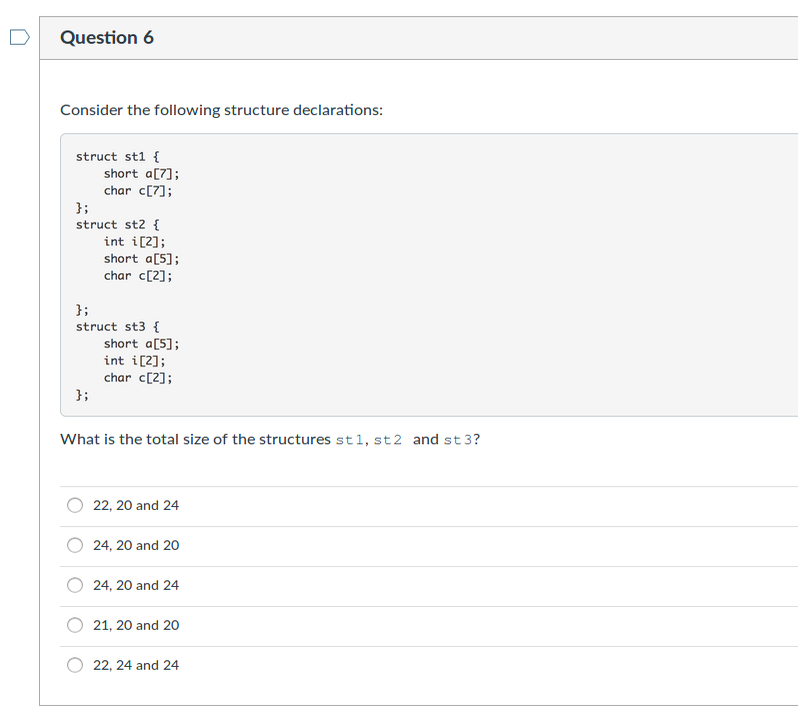  Question 6 Consider the following structure declarations struct stl short a17];