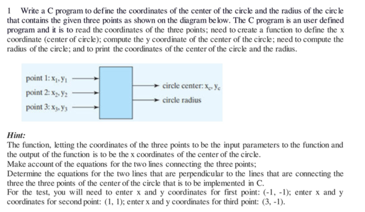 1 Write a C program to define the coordinates of the