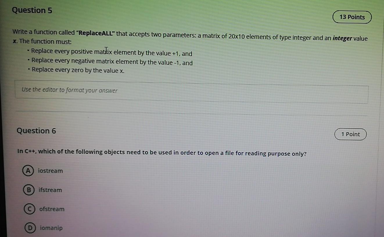  Question 5 13 Points Write a function called "ReplaceALL" that accepts