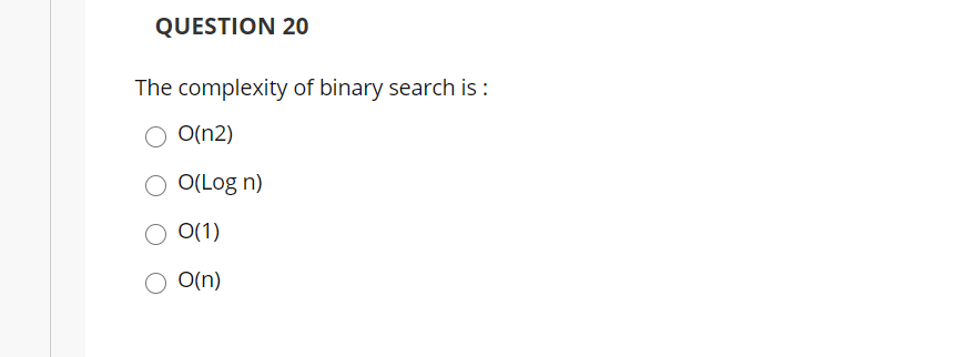 method size() in this case? O O(n^2) Odlog n) O(1) O(n) QUESTION