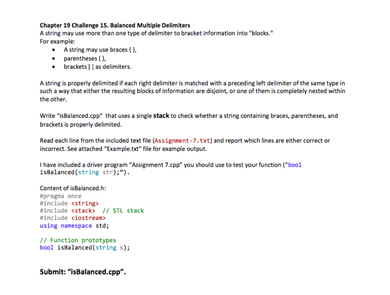  Chapter 19 Challenge 15. Balanced Multiple Delimiters A string may use
